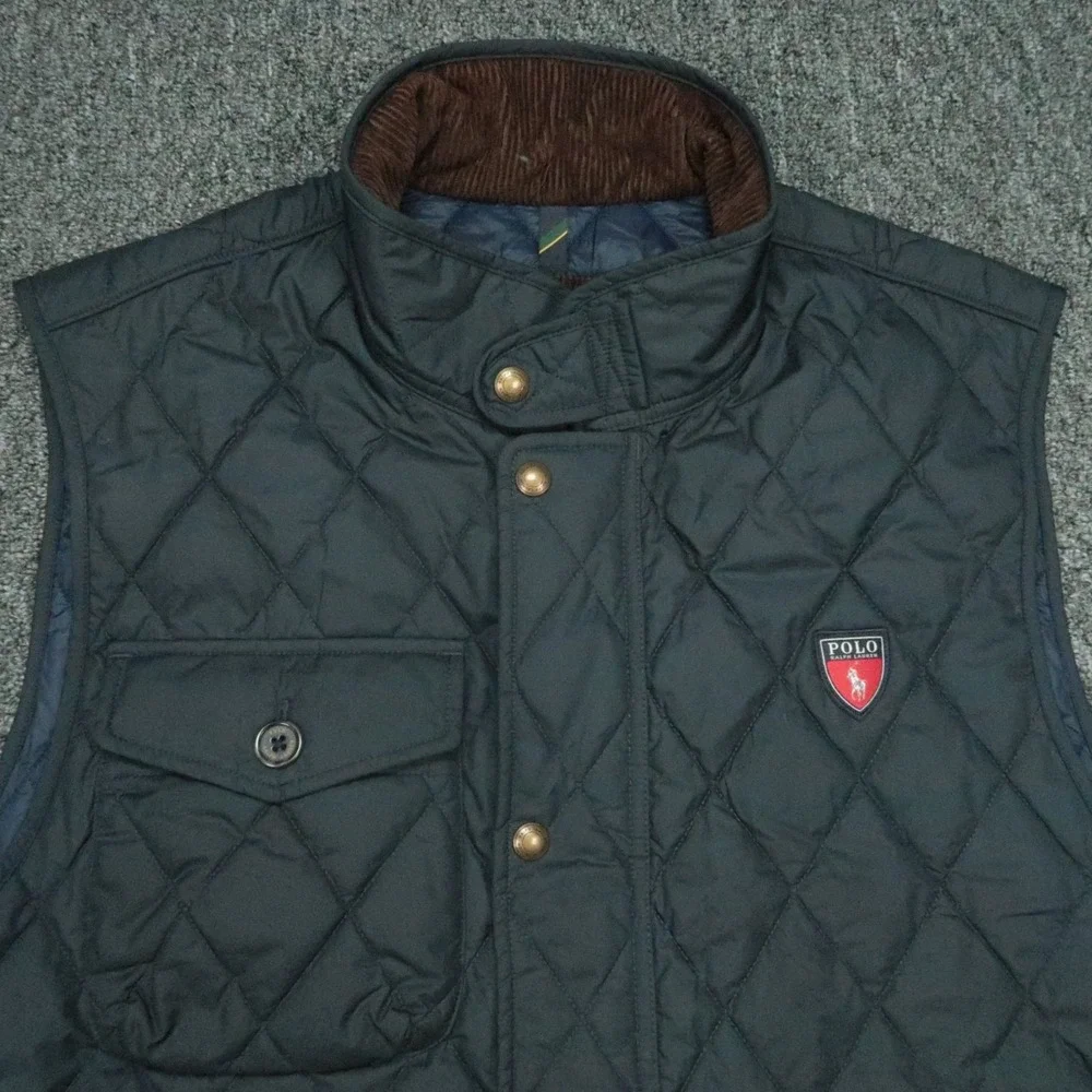 Polo Ralph Lauren Vest Mens XL Blue‎ Diamond Quilted Insulated Full Zip Pockets